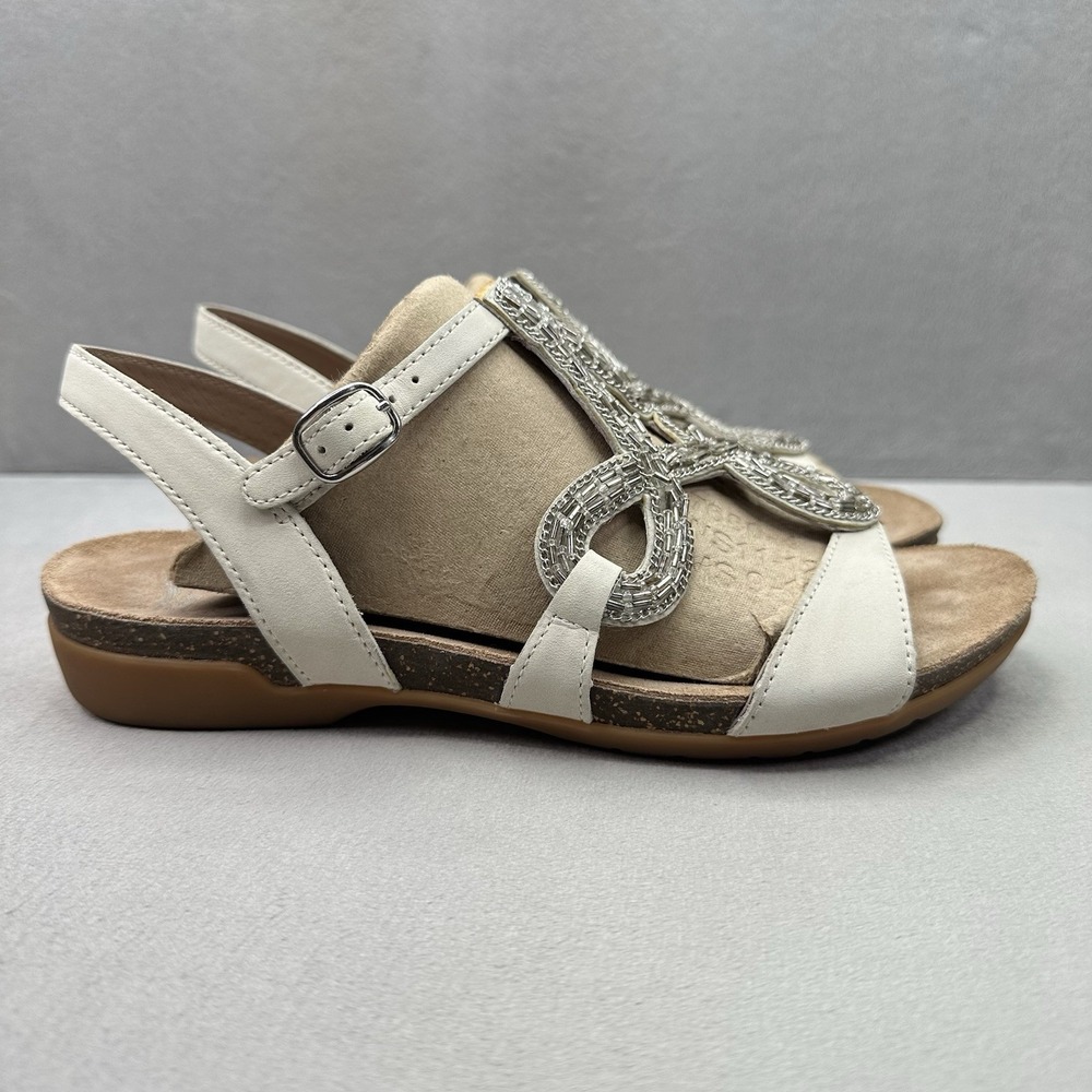 Womens 8.5 - 9 / EU 39 Dansko Reeta Sandals Ivory Leather Beaded Ankle Strap